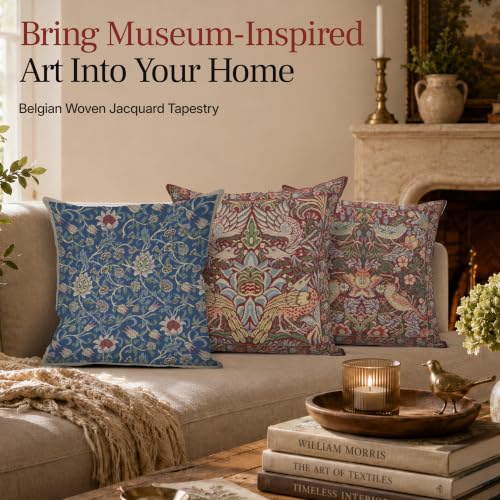 William Morris Peacock and Dragon Red Tapestry Throw Pillow Cover 16 x 16in - color: Peacock and Dragon Red