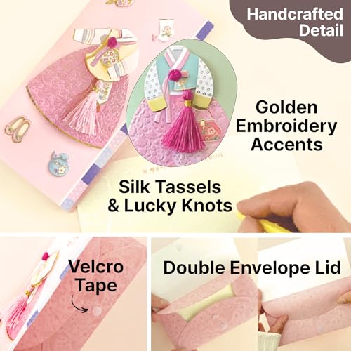 Korean Traditional Money Envelopes – Hanbok & Jogakbo Cash Gift Holders with Tassel - color: Blush Jade