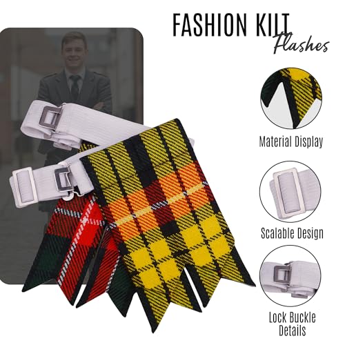 EZE Kilt Flashes for Men with Heavy Buckle Adjusters, Plain & Tartan Kilt Sock Flashes Acrylic Wool - color: Buchanan