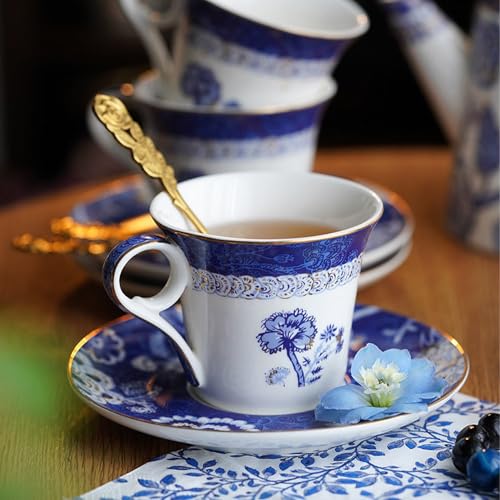 Bone China Tea Set for Adults, 13-Piece Blue and White Porcelain Tea Set for 4, Vintage Floral Tea Set With Teapot and Teaspoons, Tea Party Sets for Women Gift (Blue B) - color: Blue B