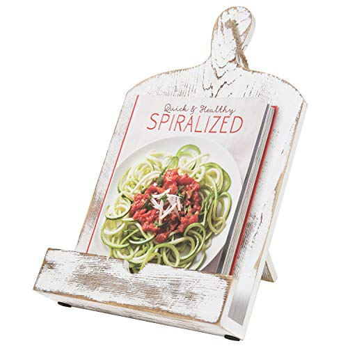 MyGift Recipe Book Holder, Whitewashed Wood Cutting Board Style Cookbook Holder, Wooden Book Stands for Display - color: Whitewashed
