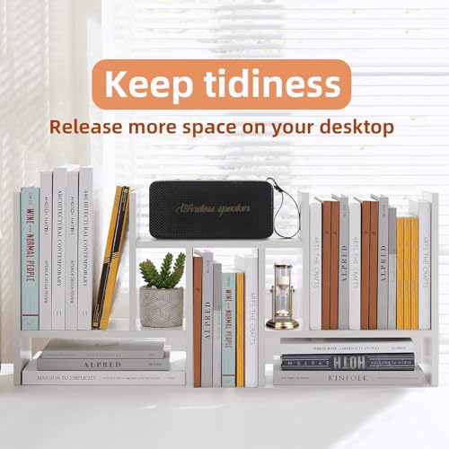 Meikuler Desktop Shelf Organizer, Adjustable Wood Display Desk Shelf, Office Storage Rack Tabletop Bookshelf Multipurpose Shelves for Home Decor, Office, Gifts (Solid White) - color: Solid White