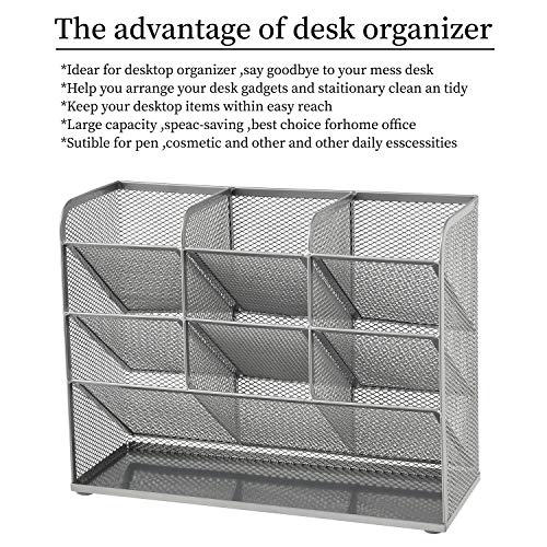 Marbrasse Mesh Desk Organizer, Multi-Functional Pen Holder, Desktop Stationary Organizer, Storage Rack for School, Home, Office, Art Supplies (Mesh Pen Holder-Silver) - color: Silver