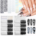 Modelones 20 Rolls Lace Nail Foil Transfer Aurora Flower Nail Art Stickers - color: White Black Aurora