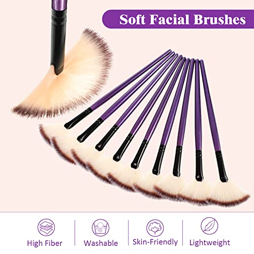 Maitys 9 Pieces Facial Fan Mask Brushes, Purple - color: Purple