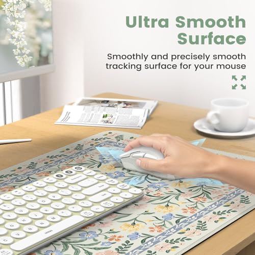 iCasso Green Desk Pad Mat, Large Mouse Pad and Keyboard Wrist Rest Set - color: Green Floral