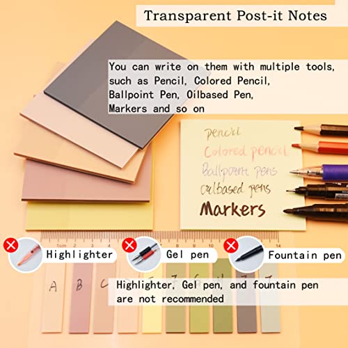 YOUDEFUL 800Pcs Transparent Sticky Note, 3"x3" Clear Sticky Note, Morandi - size: Square Morandi