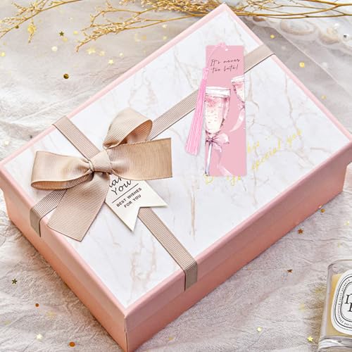 12 Pack Pink Bow Bookmarks, Paper Bookmark with Tassels, Book Lovers Gifts