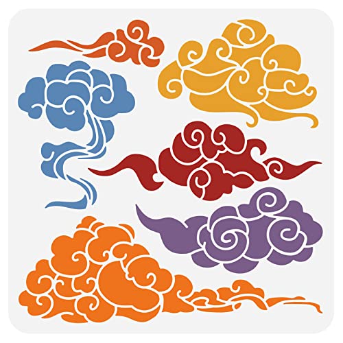 BENECREAT Chinese Clouds Painting Stencils, 12x12 inch Oriental Theme Plastic Decoration Template for DIY, Engraving, Scrapbooking - color: Chinese Clouds