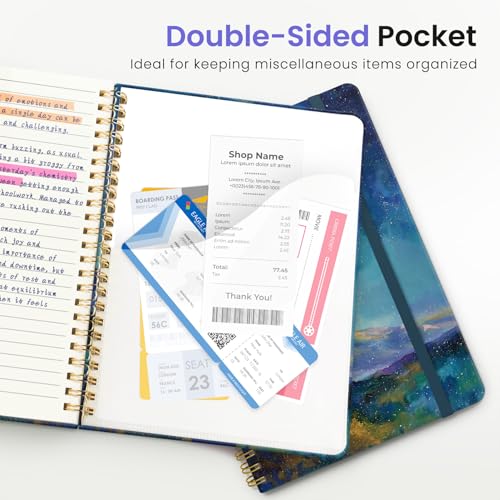 ZOTIA Lined Spiral Journal for Women, A5 Pretty Hardcover Notebook for Work, School & Office Writing, Aesthetic Writing Journal College Ruled, 140 Pages, 5.8" x 8.3", Starlit Peaks - color: D-Starlit Peaks