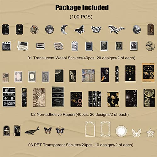 Esweny 100 PCS Vintage Ephemera Pack Journaling Scrapbooking Supplies Scrapbook Sticker Paper Kit for Junk Journal Planners Collage Craft Notebooks Decoupage Album (Space) - color: Space