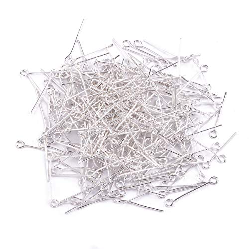 BEADIA Open Eye Pins Silver Head Pins for DIY Jewelry Making 20mm 500pcs - color: Silver, size: 20mm