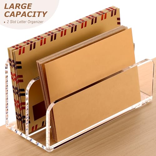 SANRUI Acrylic Mail Sorter Desktop Organizer Holder, 2 Compartments Clear - size: 2 Laddered Compartments