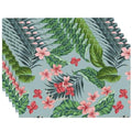 Tropical Flowers Hawaiian Plants Placemats Set of 6 12x18 Inch - color: Red Green, size: Set of 6