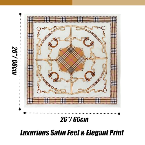 Seawhisper Premium Printed Satin Silk-Like Neck Scarf for Women Square 26" - color: Khaki