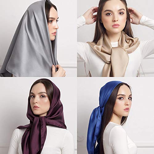 YOUR SMILE Silk Feeling Scarf Women's Fashion Pattern & Solid Color Large Square Satin Headscarf - color: 332