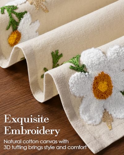 Embroidered Placemats Set of 6-13"x 18" 6PCS Embroidered Rustic Washable Fabric Place Mats Farmhouse Boho Dining Table Mats Dinner Placemats, Daisy - color: Daisy