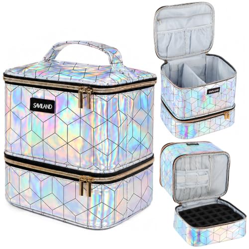 SAVILAND PU Leather Nail Polish Organizer Bag for Nail Tech, Holographic - color: C-Holographic