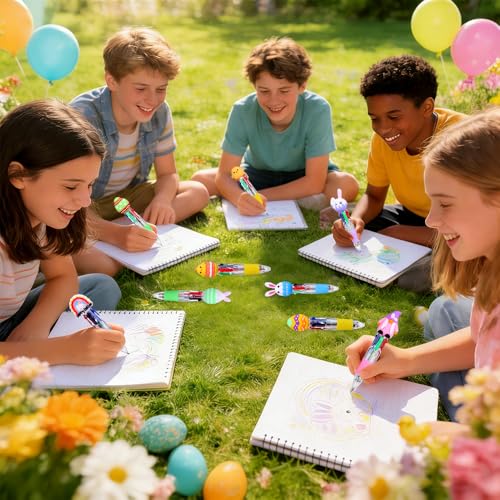 24PCS Easter Fun Pens Bunny Easter Egg Multicolor Pens for Basket Stuffers - style: Easter Eggs-24pcs