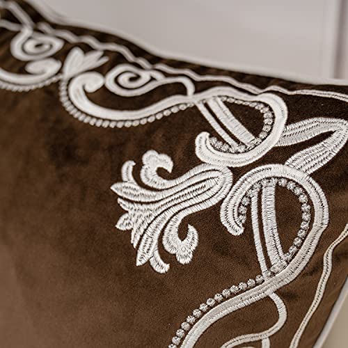 Aeckself European Floral Pillow Cover 20x20 Inch, Luxury Velvet Embroidered Decorative Throw Pillow Cover for Couch Bedroom Living Room, Brown and White - color: Brown, size: 20" x 20" (Pack of 1)