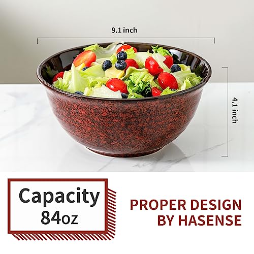 HASENSE Serving Bowls, 84 Ounce Ceramic Mixing Bowls Set of 2 for Kitchen, Large Salad Nesting Bowls for Cooking,Baking,Soup,Pasta,Fruit, Microwave & Dishwasher Safe(Red) - color: Red, size: 84 Ounce