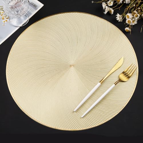 Gold Round Placemats Set of 6, 15 Inch Vinyl Place Mats - color: Gold Round
