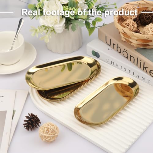 10 Pack 7 Inch Oval Stainless Steel Decorative Tray, Stainless Steel Tea Fruit Tray, 7 inch Gold Oval Trays for Bathroom Vanity, Jewelry, Perfume & Key Organizer (Gold) - size: 10 Pack 7 Inch
