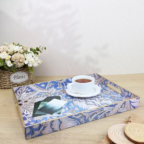 Rectangle Serving Tray with Handles, Coffee Table Tray for Ottoman, Living Room, Outdoor Tray for Patio Entertaining, Serving Breakfast Kitchen Platter, Windrush - color: Lee3040a1, size: 16" x 12" x 1.6"
