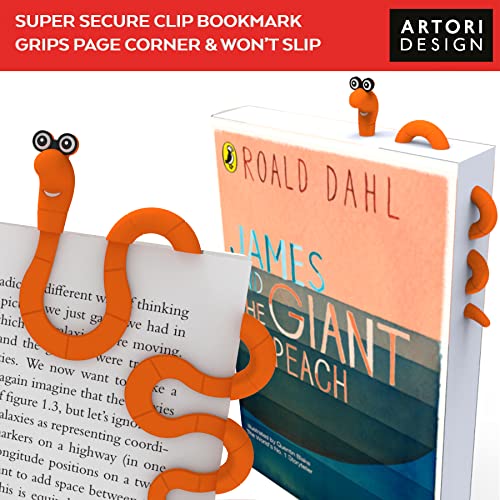 Funny Bookworm Clip Bookmarks for Kids - Orange - color: Orange