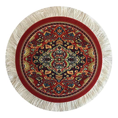 Turkish Rug Coasters Set of 4 – Round Carpet-Style Drink mats with Fringe, Non-Slip Backing, Decorative Home Accent | Dining Accessory - color: Set-3