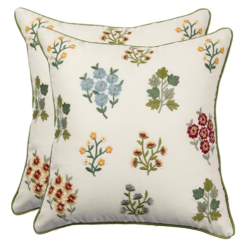 Embroidered Throw Pillow Covers 18x18 inch Pack of 2 Multiflower - color: Multiflower