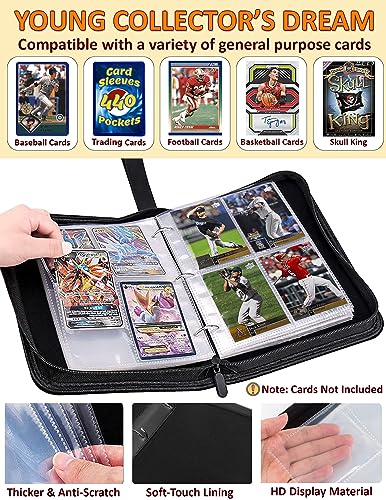 Baseball Card Binder 440 Pockets, 55 Sleeves Large Baseball Binder 3 Ring Zipper Trading Cards Holder 4 Pocket, Sport Card Collection Folder Book Storage Organizer, Album Case Protector Collector Gift - color: Red-Blue, size: 440 Pockets
