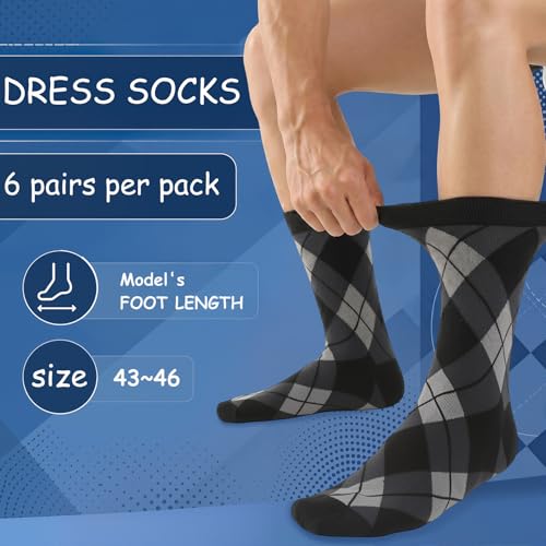 6 Pairs Mens Dress Socks, Men Business Cotton Crew Socks - color: Black