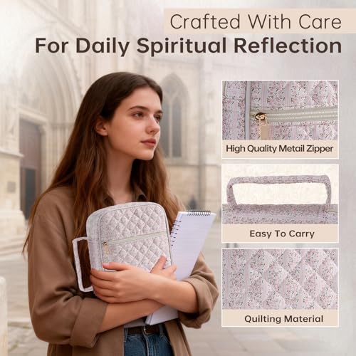 Bible Cover Case for Women Large Bible Cover Bag Quilted Bible Carrying Case for Girls Bible Study Supplies Accessories Christian Gifts for Women (Pink Floral, Large) - color: Pink Floral