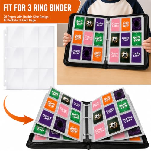 9 Pocket Page Protectors,Double-Sided Trading Card Sleeves for 3 Ring Binder,Acid-Free Baseball Cards Holder, Protective Pages Sheets for Collectible Games, Sports Cards（50Pack, Clear, Side-Loading) - color: Clear, size: Side-Loading