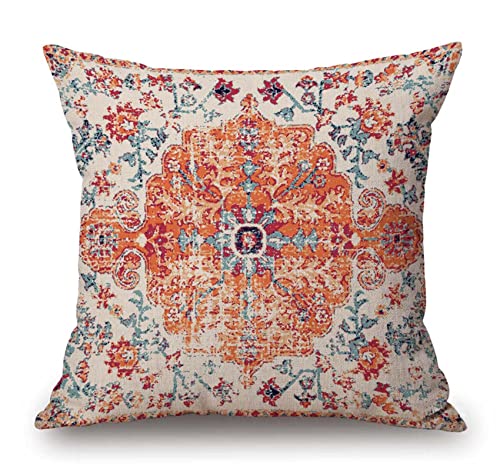 Solekla Throw Pillow Cover Carpet Pattern Boho Style Ethnic Design Decorative Cotton Linen Throw Waist Pillow Case Cushion Cover Orange Blue Pillowcase 18x18 Inches - color: Sl223