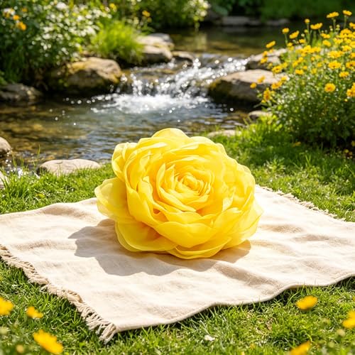 JWH 3D Flower Throw Pillow Covers with Insert, 14 Inch, Bright Yellow - color: Yellow, size: 14" x 14" (Pack of 1)