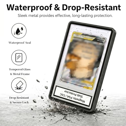 Magnetic PSA/CGC Slab Protector with Foldable Kickstand - UV Protection Tempered Glass & Aluminum Metal Bumper for 35PT PSA CGC CSG AGS, 9-Point Secure Lock Display Guard & Clear View (Black) - color: Black, size: PSA Card Case