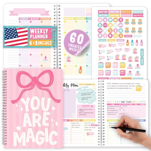 Undated Weekly Planner Spiral - Undated Weekly Planner Habit Tracker - color: Pink Pastel