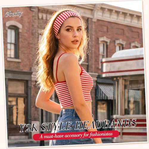 obeoby 8 Pack Striped Headbands for Preppy Style Retro - color: Stripe