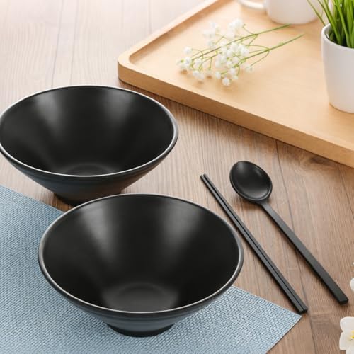 Ramen Bowl Set of 4, Japanese Style Noodle Soup Bowls, Black