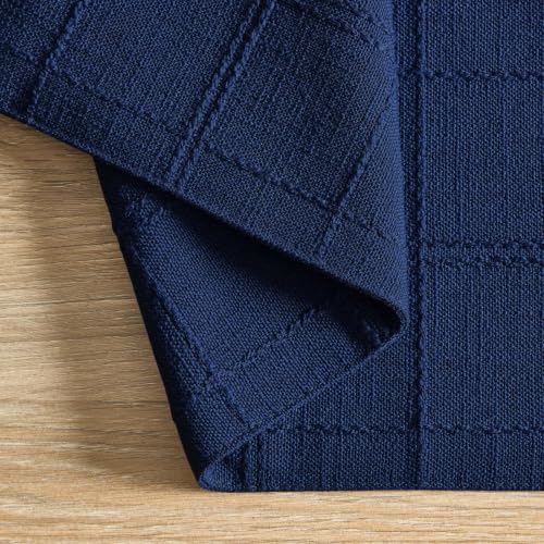 ZeeMart Linen Checked Farmhouse Placemats Set of 4, Navy Blue 13x19in - color: Navy Blue, size: Set of 4