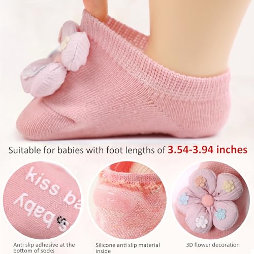 4Packs Baby Girls Socks,Flower Non-Slip Grips for Babies Toddler Princess - color: Yellow Pink White Bule