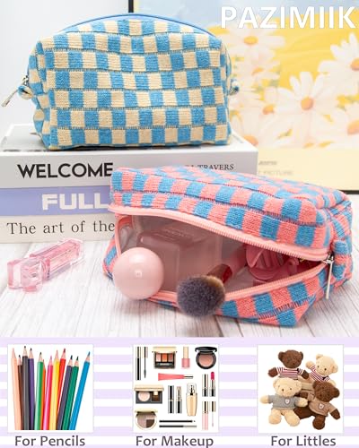 Checkered Makeup Bag for Purse, Small Travel Cosmetic Pouch,Red Blue - color: Red Blue