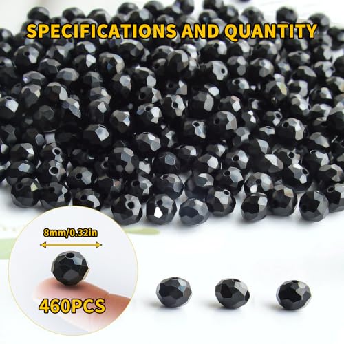 460Pcs 8mm Crystal Glass Beads for Jewelry Making Beads for Bracelets Necklace Pendants Making Supplies(Black) - color: Black, size: 8mm 460pcs