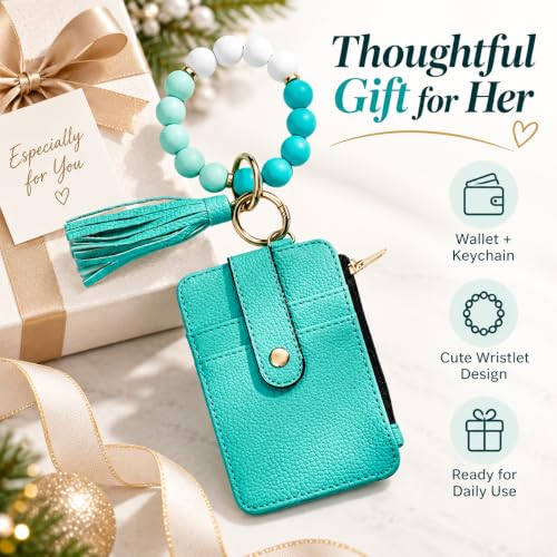 Boho Beaded Wallet Wristlet Keychain Card Holder Tassel Purse - color: A4:green