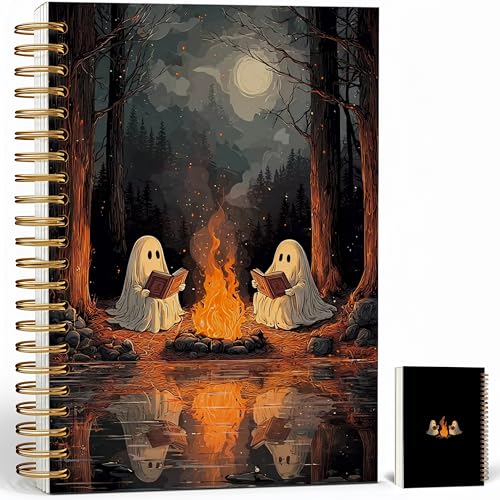 Notebook Journal for Women - A5 Spiral Notebook with Ghost in forest Design, Vintage Dark Romantic Ghost Wildflowers, Gothic Office & School Supplies, Unique Gifts for Women Birthday, Christmas (Black-Ghost2) - color: Black-Ghost2