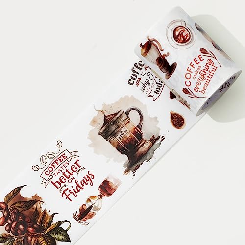 WT Caffeine Canvas Wide Washi Tape, Single Roll, Original Designs, Watercolor Vintage Cafe Paper Tape, Coffee Theme for Journals, Scrapbooks, Bujo Planners, DIY Crafts Supplies - color: WT Caffeine Canvas Wide Washi Tape