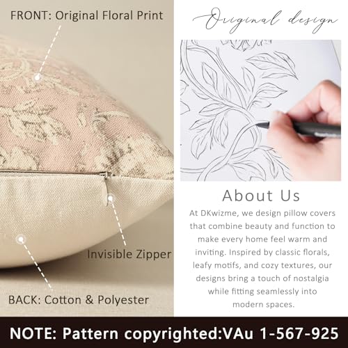 Vintage Floral Print Throw Pillow Covers 22x22 Set of 2 Neutral Modern Farmhouse Pillowcases Accent Decorative Cushion Covers Boho Home Decor for Couch Sofa Chair Bed Living Room, Champagne Pink - color: Champagne Pink, size: 22" x 22" (Pack of 2)