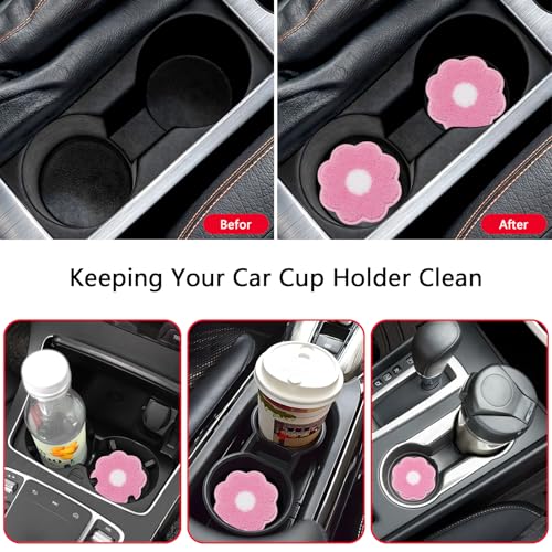 Car Cup Holder Coaster, 2-Pack Drink Coasters for Car Absorbent Accessories, Car Things Automotive Organization, Desk Use, Men and Women’s Must-Haves, Pink Lace Cup Felt Inserts Gift for Her - color: Pink/White